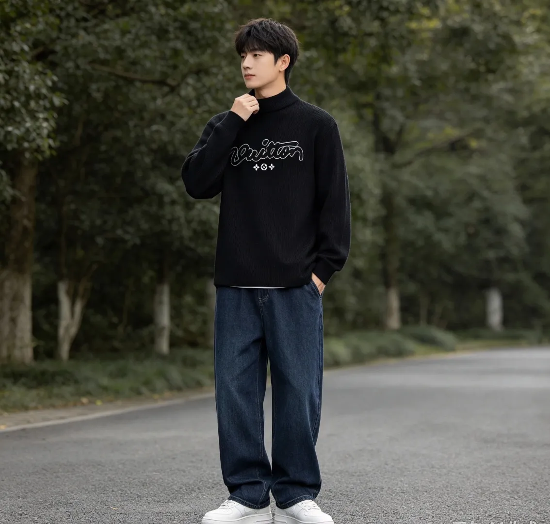 Louis Vuitton/Louis Vuitton signature flocked letter crew neck sweater